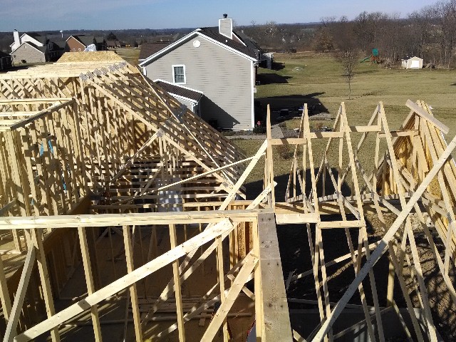 flying trusses on a house we framed